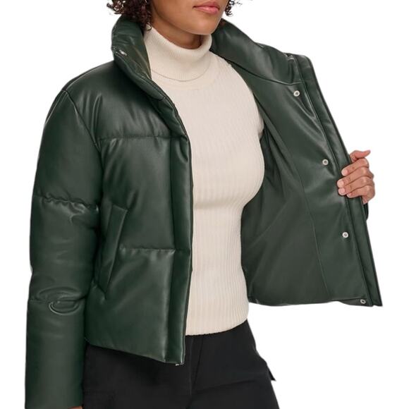 Levi's Water Resistant Vegan Leather Short Puffer Jacket Spruce NEW Size Large - Picture 5 of 6